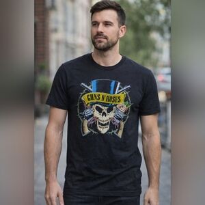 Guns N’ Roses Skull Top Hat Graphic Band Tee Black Bravado Rock T-Shirt